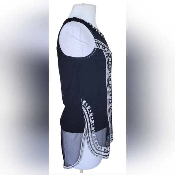 Alfani Sheer Black Layered Tank Top with White Embroidery Sz S/P - Picture 7 of 9